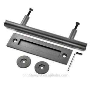 Heavy Duty Powder Coated Black Finish Matches Industrial Design Hardware Kits Flush Pull Barn Door Handle - Product Image 2