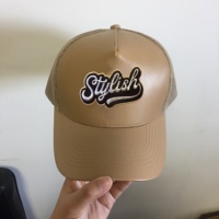 Casquette de camionneur en cuir PU pour hommes, chapeau classique à la mode, de haute qualité, 5 panneaux, Logo brodé en maille, avec Gorras en pression