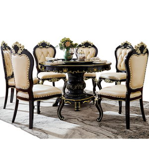 Avrupa Tarzı Mermer Antik Yemek Masası Çift Katmanlı Amerikan Lüks Restoran Abanoz Sandalye Takımı 6 Kişilik Ev Mobilyası Modeli - Product Image 6
