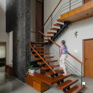 CBMmart escalera recta interior en forma de U peldaños de madera maciza diseños de escaleras