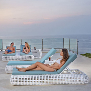 <span class=keywords><strong>2025</strong></span> sang trọng vườn đi văng Trắng wicker Sun Lounger ngoài trời Patio đồ nội thất mới mây hồ bơi daybeds - Product Image 5