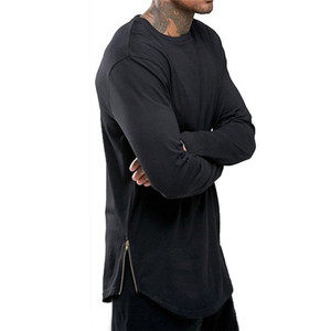 2023 nouvelles tendances hommes t-shirts Super palangre à manches longues T-Shirt Hip Hop Arc ourlet avec ourlet incurvé côté fermeture éclair hauts t-shirt hommes - Product Image 6
