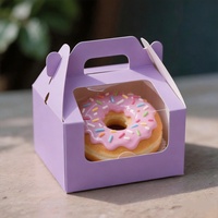 Boîtes à donuts pliables pour boulangerie, en carton recyclé de qualité alimentaire, emballage personnalisé violet lavande