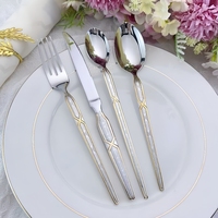 Couverts MYD en acier inoxydable, 6 pièces, magnifique style moyen-oriental avec manche fin, ensemble de couverts pour mariage et restaurant