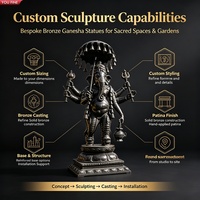 YOUFINE Statue de Ganesha en bronze coulé grandeur nature, multi-bras, debout, avec parapluie et cloches, sculpture de dieu hindou pour temple et jardin