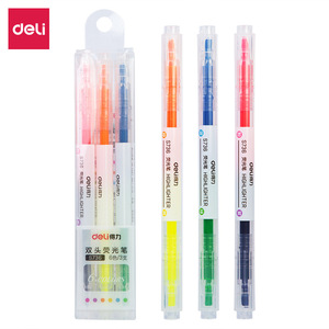 Deli S736 Highlighter Pen Dual-Ended 6 Colors Student <b>Marker</b> <b>Permanent</b> Ink Slanted Head Round Head - Product Image 1