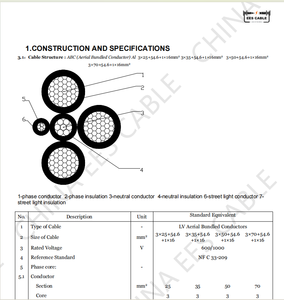 Cable Aéreo Trenzado 3*35+54.6+16, Cable PRC, Cable ABC de Aluminio XLPE, Trifásico, Sin <span class=keywords><strong>Neutro</strong></span>, Sin Luz, 0.6kv 1kv - Product Image 2