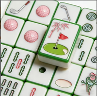 Set Ubin Mahjong Amerika Desain Bertema Golf Akrilik Hijau untuk Hiburan, Logo Kustom Mewah, Musiman, Olahraga Luar Ruangan