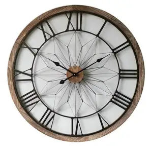 Reloj de pared Vintage estilo campestre, de gran tamaño, 24 pulgadas, 60 cm, Industrial, rústico, grande, de madera y Metal, Retro, decoración de granja