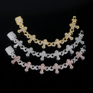Bracelet chaîne cubaine personnalisé en argent plaqué, style hip-hop, avec breloque multi-croix en forme de X, serti de zircons cubiques 5A, pour hommes <span class=keywords><strong>et</strong></span> <span class=keywords><strong>femmes</strong></span> - Product Image 2