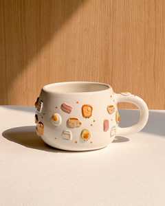 Linda Taza de cerámica para el desayuno con tostadas, huevo, tocino, calcomanías, café, leche, jugo, taza para el hogar, oficina, chico - Product Image 5