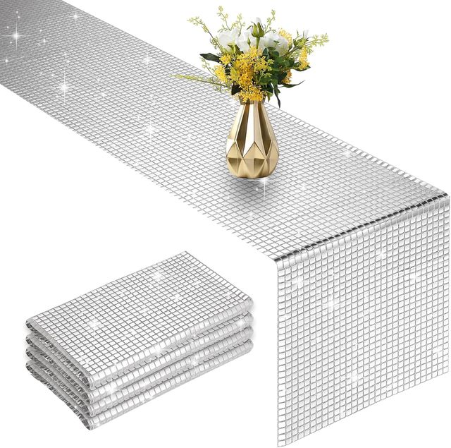 Popular Silver Glitter Sequins Table Runner Thin Mesh Tablecloth Home Decorations for Wedding Party and Christmas Banquet
