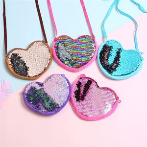Monedero pequeño con lentejuelas en forma de corazón para niños y niñas, monedero adorable de color caramelo con cremallera, bolso pequeño de moda para niños - Product Image 1