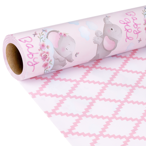 Factory Wholesale Double Side Printed Pink Baby <b>Elephant</b> <b>Gift</b> Wrapping Paper Custom Size Logo Baby Girl Present Packaging Paper - Product Image 5
