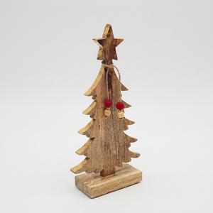 Handmade Luxury Wooden Christmas Tree Decor with <b>Star</b> Top and Red Ornaments Traditional Holiday Tabletop Factory - Product Image 1