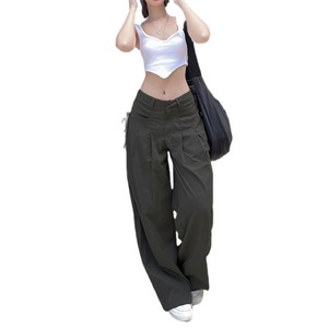 Pantaloni larghi larghi da ragazza a vita bassa di strada eleganti con tasca a pieghe pantaloni Casual da straccio - Product Image 5