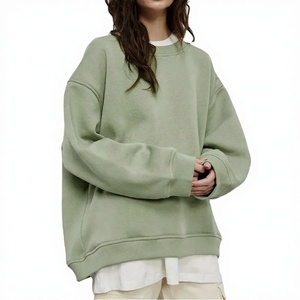 Sweat-shirt long surdimensionné à col rond pour femme, vert sauge, en molleton de coton, à épaules tombantes, uni, respirant, idéal pour l'été - Product Image 3
