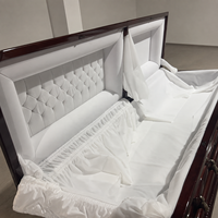 Ataúd de Madera Estilo Americano Qianrui Premium, Ataúd Funerario de Alta Gama, Ataúdes de Entierro de Madera Maciza con Asas Abatibles