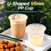 Gobelets jetables transparents en PP en forme de U, 95 mm, 8 oz-17 oz, pour boissons froides et chaudes, vente en gros