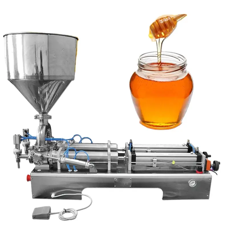 Máquina de enchimento pneumática semiautomática manual pequena para bebidas, água mineral, molho de tomate e ketchup, pasta e mel