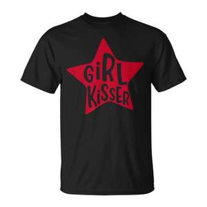 T-shirt noir unisexe avec motif étoile Girl Kisser, vêtements décontractés - Product Image 1