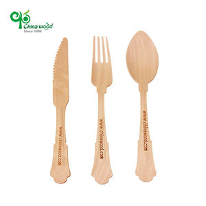 Kits compostables biodegradables desechables YADA Couverts Fourchettes Juego de cubiertos de madera Spooms con impresión - Product Image 1