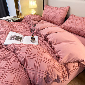 Set di Biancheria da Letto di Lusso Geometrico <span class=keywords><strong>Rosa</strong></span> in Microfibra con <span class=keywords><strong>Copripiumino</strong></span> a Fiori, 4 Pezzi per Casa e Hotel - Product Image 4