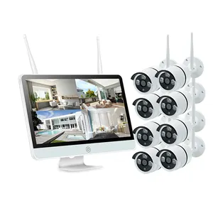 8 CH Wireless BULLET Wifi NVR CCTV security Camera Kit set P2P 1080P hd bullet IP cctv camera Home kit with monitor LCD 15 INCH