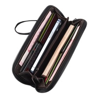 Portefeuille long pour homme en PU avec fermeture éclair, grande capacité, multiples emplacements pour cartes, design à empiècements, chaînes, élégant, décontracté et professionnel