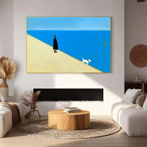 The Companion Minimalist <b>Beach</b> <b>Canvas</b> Print With Wood Frame Modern Wall Art Indoor Decor Seascape Oil Painting Style - Product Image 6