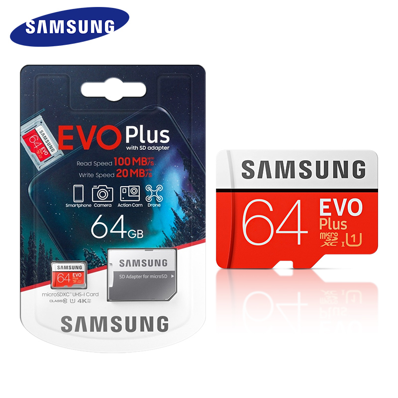 100% Originale SAMSUNG micro EVO Più carta di TF della Carta di DEVIAZIONE STANDARD 32gb 64GB 128GB del commercio all'ingrosso di Samsung 256GB 512GB scheda di memoria