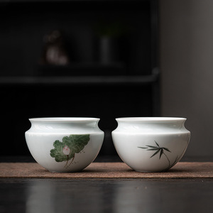 Recipiente de Cerámica Shangyan Pintado a Mano con Diseño de Loto y Tapa para Té Kung Fu, Uso Doméstico y de Oficina, Tazón de Agua de 150 ml - Product Image 3