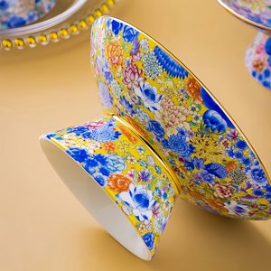 Jingdezhen Palace émail or rose jante haut <span class=keywords><strong>pied</strong></span> en céramique fruits secs thé Dessert plateau gâteau fruits assiettes <span class=keywords><strong>pour</strong></span> la décoration intérieure - Product Image 6