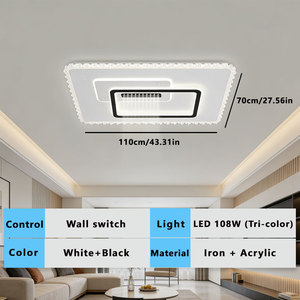 Plafonnier carré LED moderne pour villa, salon, chambre, bureau à domicile, té<span class=keywords><strong>l</strong></span>écommande, couvercle en acrylique, base en fer, 220V, IP44 - Product Image 1