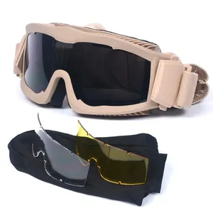 Kacamata taktis Airsoft Paintball, 3 lensa tahan angin Anti kabut CS Wargame menembak kacamata pelindung cocok untuk helm