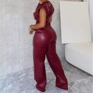 Combinaison en cuir sans manches pour femme, pantalon long, tendance - Product Image 5