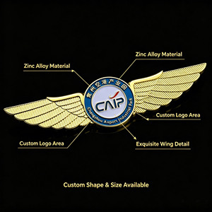 Badges de revers en alliage de zinc plaqué or 3D avec logo personnalisé, épingles en émail en forme d'aile pour uniformes d'aviation et cadeaux d'entreprise - Product Image 4