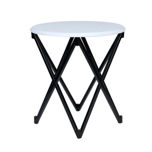 Hot Sale Modern <b>round</b> <b>White</b> Marble Top Side <b>Table</b> with Black Metal Legs for Home Cafe Bed Room or Living Room Use - Product Image 4
