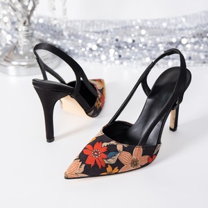 Floral Print Pointed Toe Heeled <b>Sandals</b> With Stiletto Heel Back Strap Slip-On Women's Shoes 11cm High Elegant Spring Style - Product Image 5