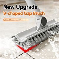 Brosse de sol en PP double face en forme de V avec grattoir, tête rotative, manche long, outil de nettoyage pour les coins et les interstices de la salle de bain
