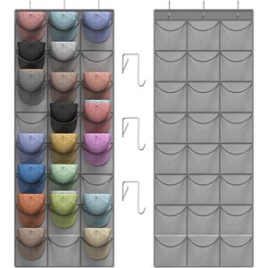 Organisateur de chapeaux à 24 poches, support mural en métal rectangulaire à suspendre sur la porte pour casquettes de baseball - Product Image 1