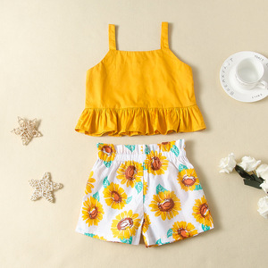 Ropa de bebé importada de China, blusa con tirantes finos y estampado floral, conjunto corto para niñas, verano - Product Image 2