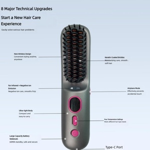 <b>Wireless</b> Portable Cordless Hair <b>Straightener</b> Brush Comb with 9000mAh Battery - Product Image 2