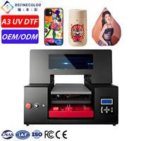 Mesin Printer UV DTF Flatbed Multifungsi Refinecolor A3 untuk Pencetakan Casing Ponsel, Tumbler, Kerajinan Kristal, Stiker, Bola Golf