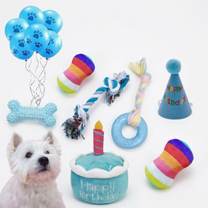 14 Pack Dog Birthday Toy Set Pet Chew Toys Squeaky Plush Dog Toy Puppy Birthday <b>Hat</b> Bandana - Product Image 1