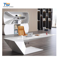 Bureau de direction en bois blanc brillant simple personnalisé pour le bureau à domicile