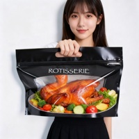 Emballage alimentaire écologique recyclable Sacs en plastique à impression personnalisée pour poulet rôti Sacs à fermeture éclair anti-buée pour poulet chaud entier