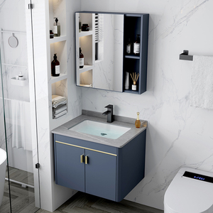 Mobile bagno minimalista con specchio e cornice blu, montaggio a parete, per hotel, lavabo e <span class=keywords><strong>rubinetti</strong></span> per lavanderia - Product Image 1