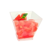 Élégant bol à dessert en verre trapézoïdal incliné de 60 ml, en plastique PS transparent, pour les présentations de buffets et de réceptions de mariage