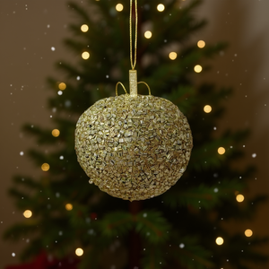 Homeera Christmas Ornament 8Cm Gold Beaded Round Handmade Tree Decoration - Product Image 2
